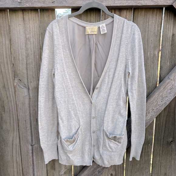 Anthropologie Guinevere Gray Wool and Silk Blend Button Front Cardigan Sweater - Picture 1 of 8